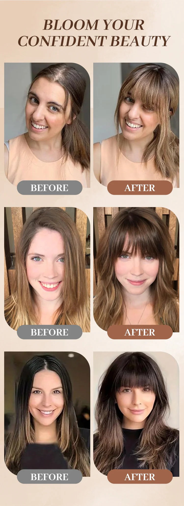 Natural Hair Toppers with Bangs for Women
