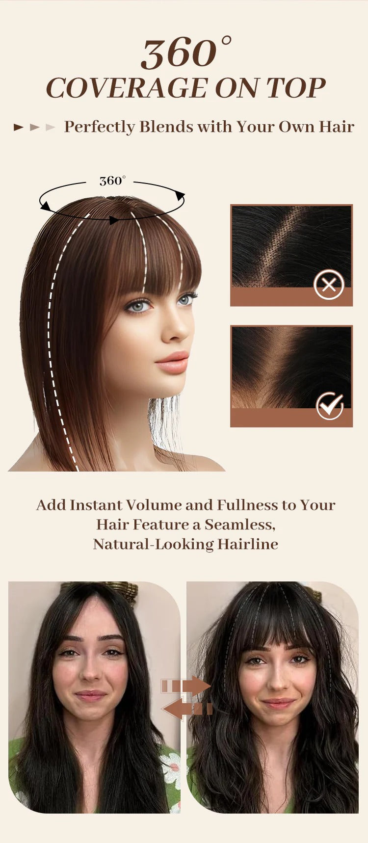 Natural Hair Toppers with Bangs for Women